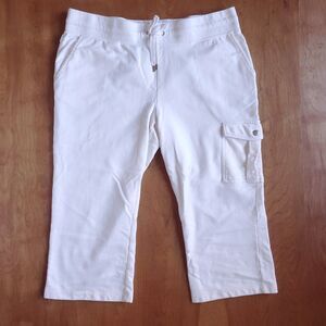 VTG Lauren Ralph Lauren Active Sweatpants Sz L *HOLE Cropped Cotton Cream Cargo